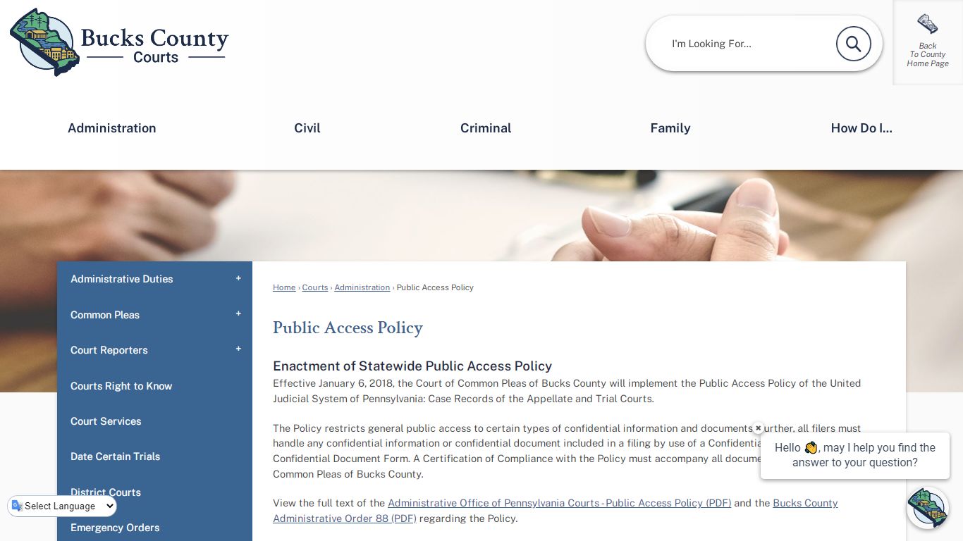 Public Access Policy | Bucks County, PA